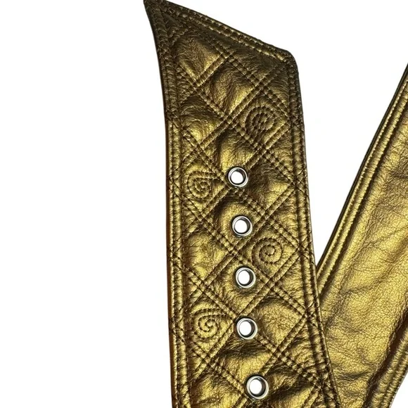 Tracy Porter gold Metallic all Leather Belt size medium NEW - Picture 5 of 12